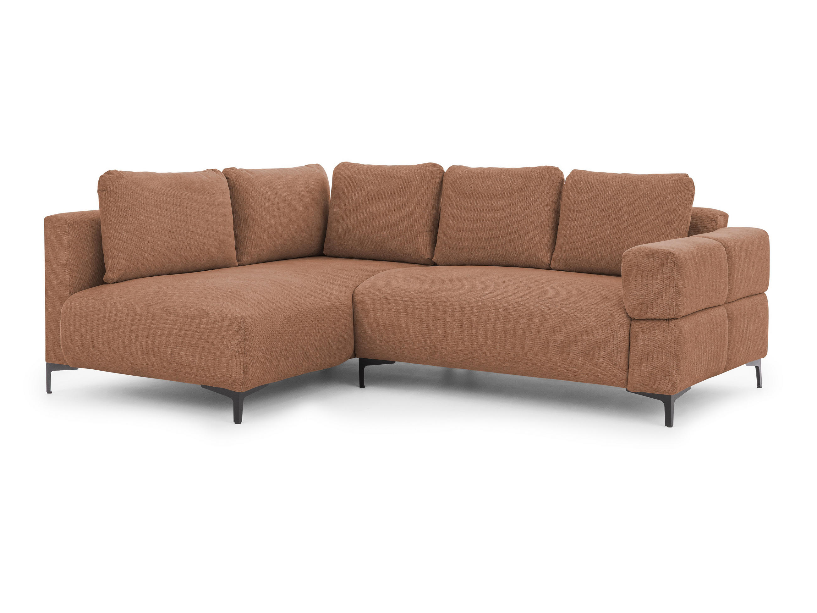 ECKSOFA Cardea in Bubble-Optik aus weichem Terrakotta Strukturstoff mit hohem Sitzkomfort - Ottomane links - Terracotta/Schwarz, Holz/Textil (170/230cm) - S-Style Möbel