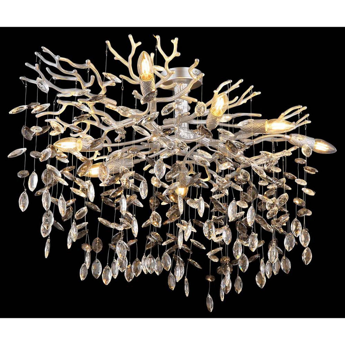 DECKENLEUCHTE Metall Silber, Glaskristalle Rauchfarben - Silberfarben, Glas (85/50/50cm) - Globo Lighting