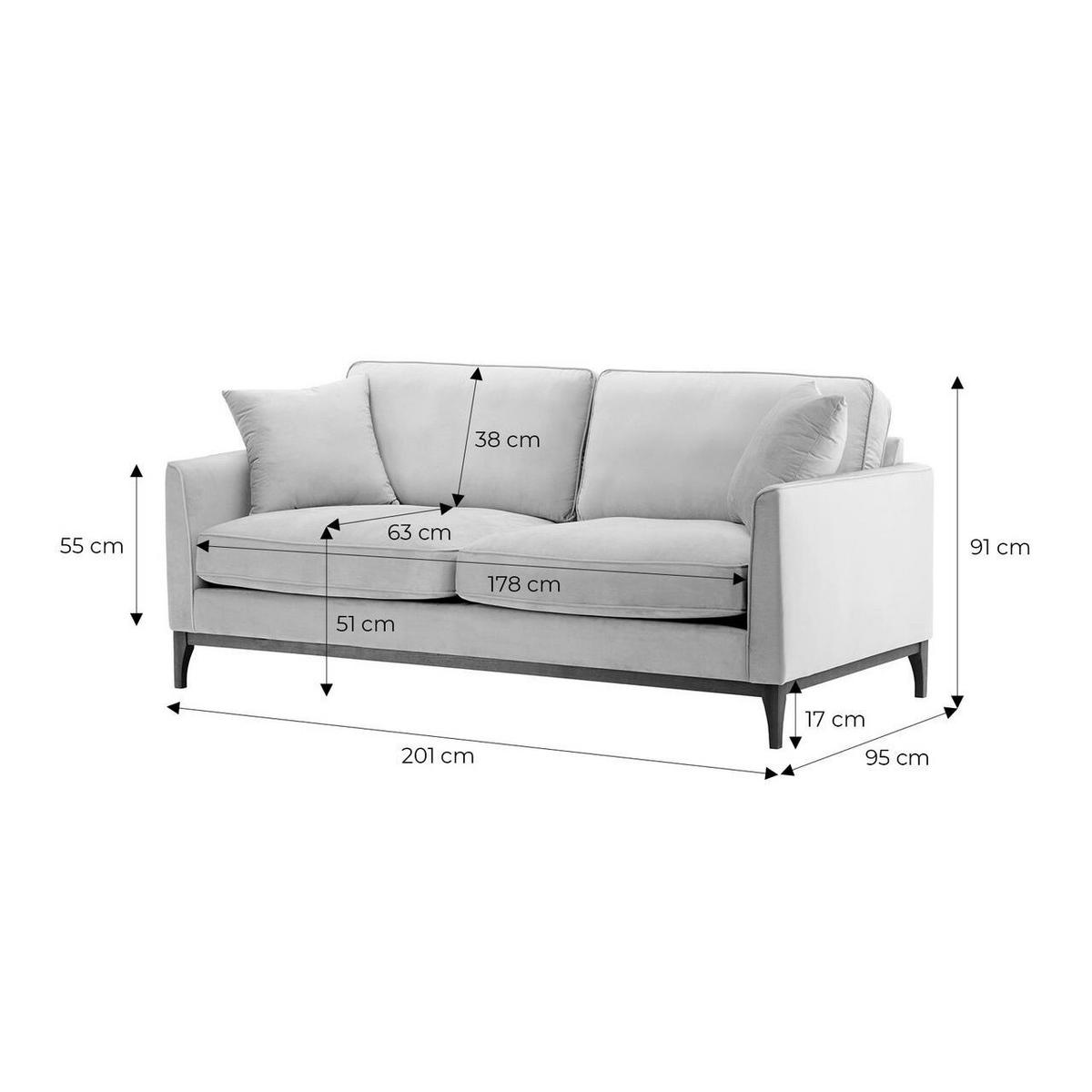DREISITZER-SOFA Linara-Velluto 11 - Dunkelblau, Holz/Textil (201/91/95cm)