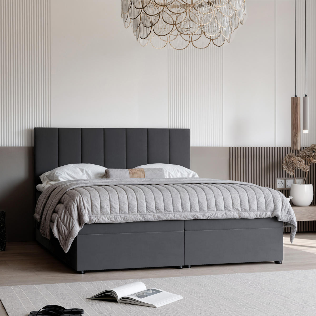 BOXBETT ZELTO 200/200 cm, mit Matratze und Topper, Grau - Grau, Holzwerkstoff/Textil (200/200cm) - Idohome
