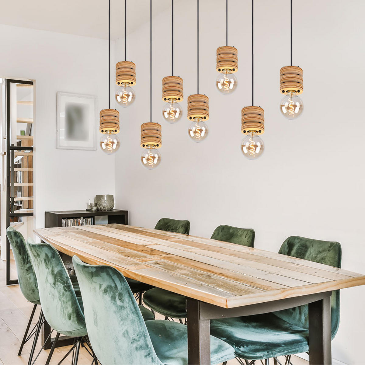 HÄNGELEUCHTE Metall Holzoptik Schwarz - Schwarz, Metall (98/24/120cm) - Globo Lighting