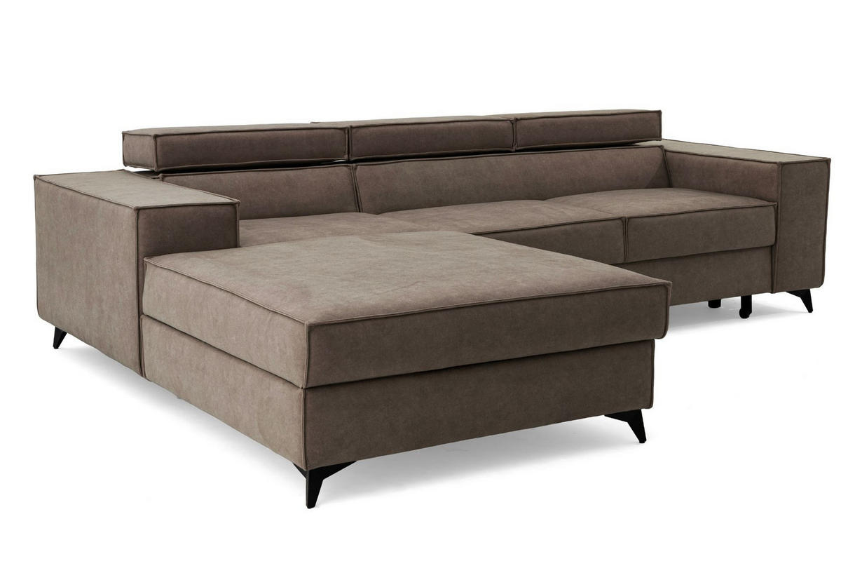 ECKSOFA PURE S Links mit Schlaffunktion 127x215 Velours Beige - Beige/Schwarz, Holz/Textil (281/204cm) - Muffo