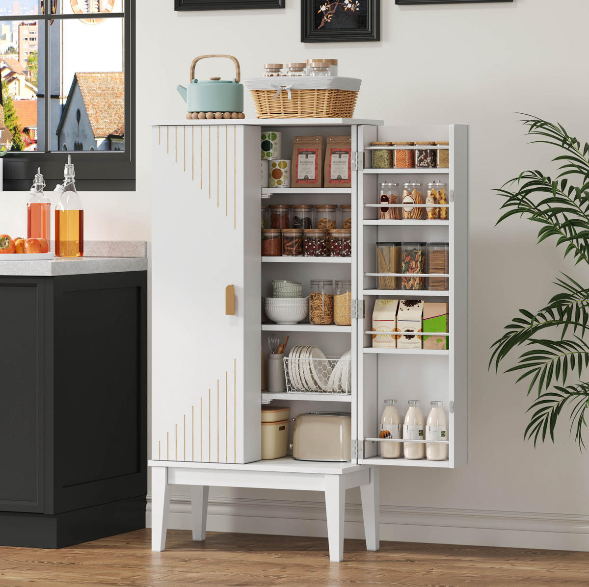 BUFFETSCHRANK 120/59/30 cm aus MDF mit 2 Türen und 5 Fächern im Vintage-Stil, Weiß - Weiß, Holzwerkstoff (59/120/30cm) - Redom