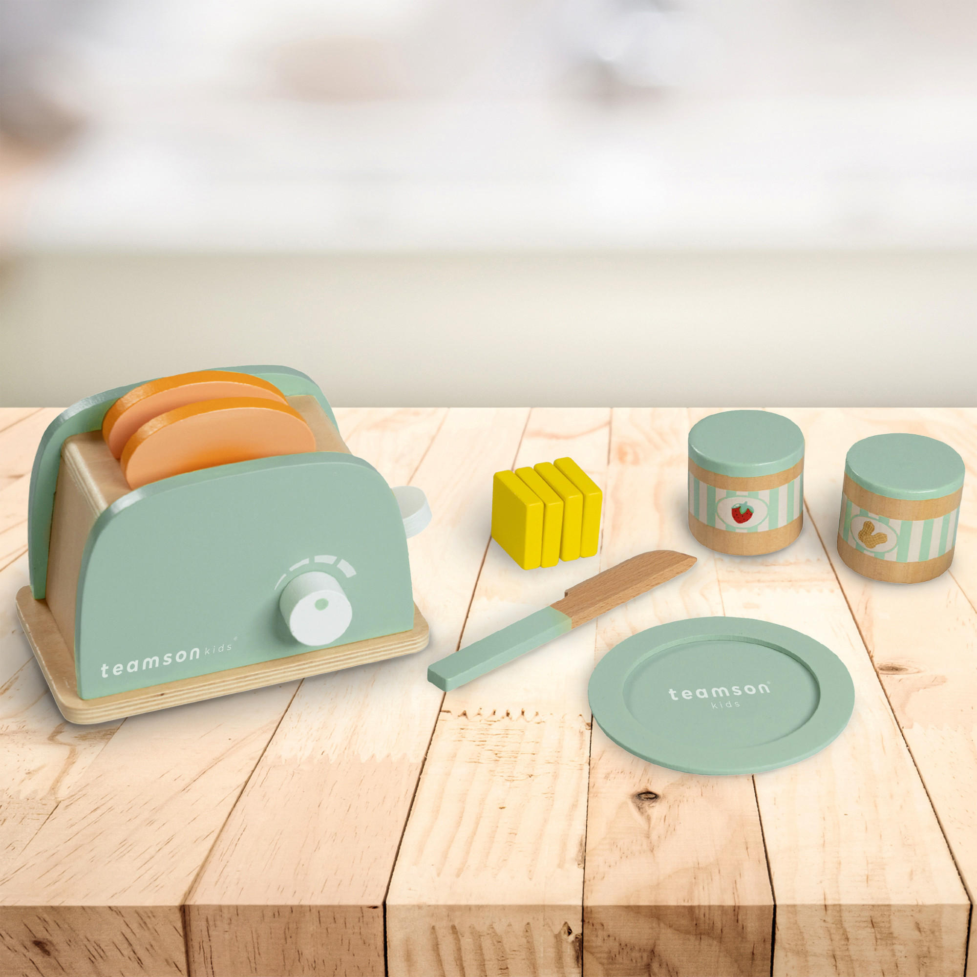 KINDERKÜCHEN-ZUBEHÖR mit Holztoaster, Grün, 10cm - Grün, Holzwerkstoff (16/10/10cm) - Teamson Kids