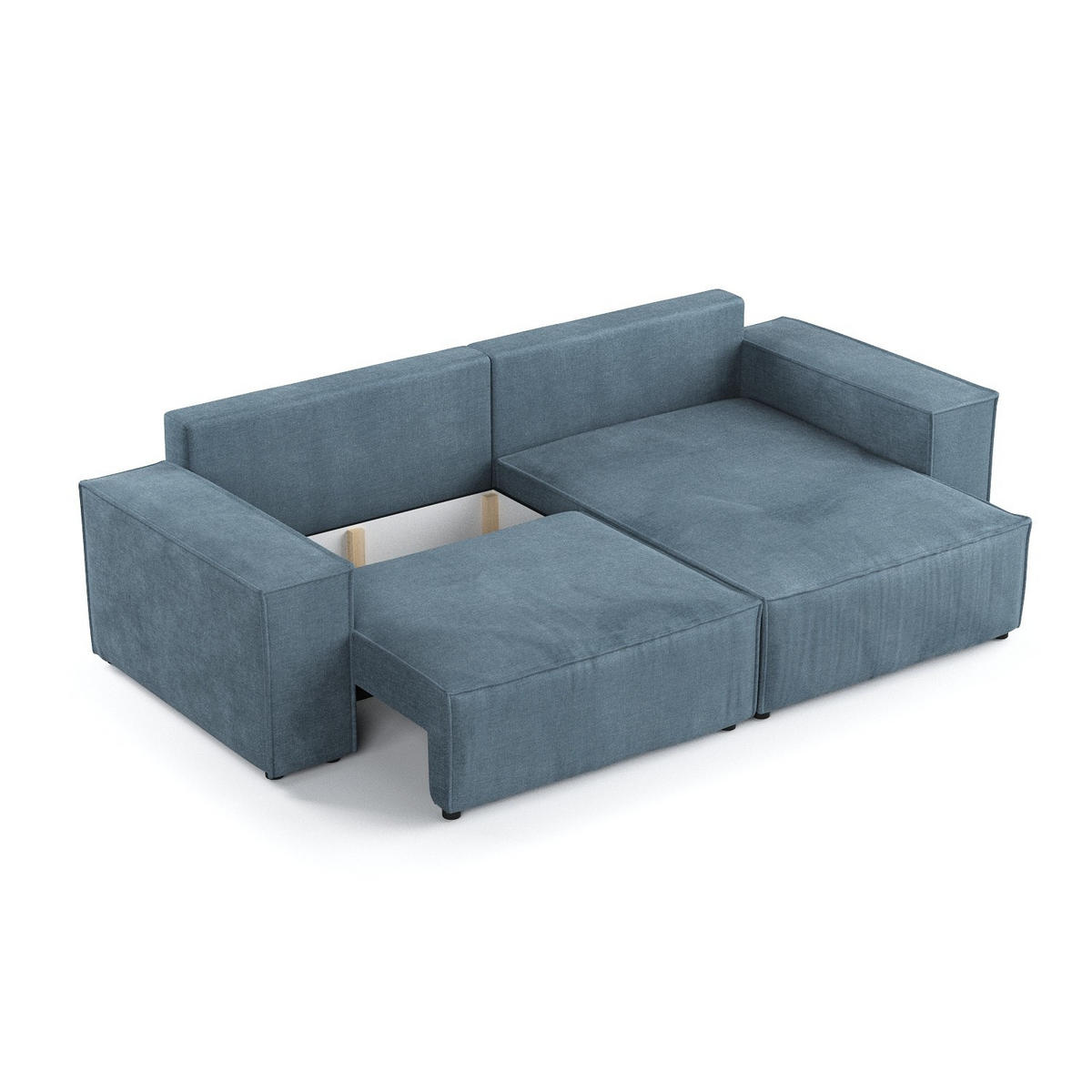 ECKSOFA CAVO mit Schlaffunktion Blau im Wind Stoff - Blau/Schwarz, Holz/Holzwerkstoff (255/148cm) - AltaBeds