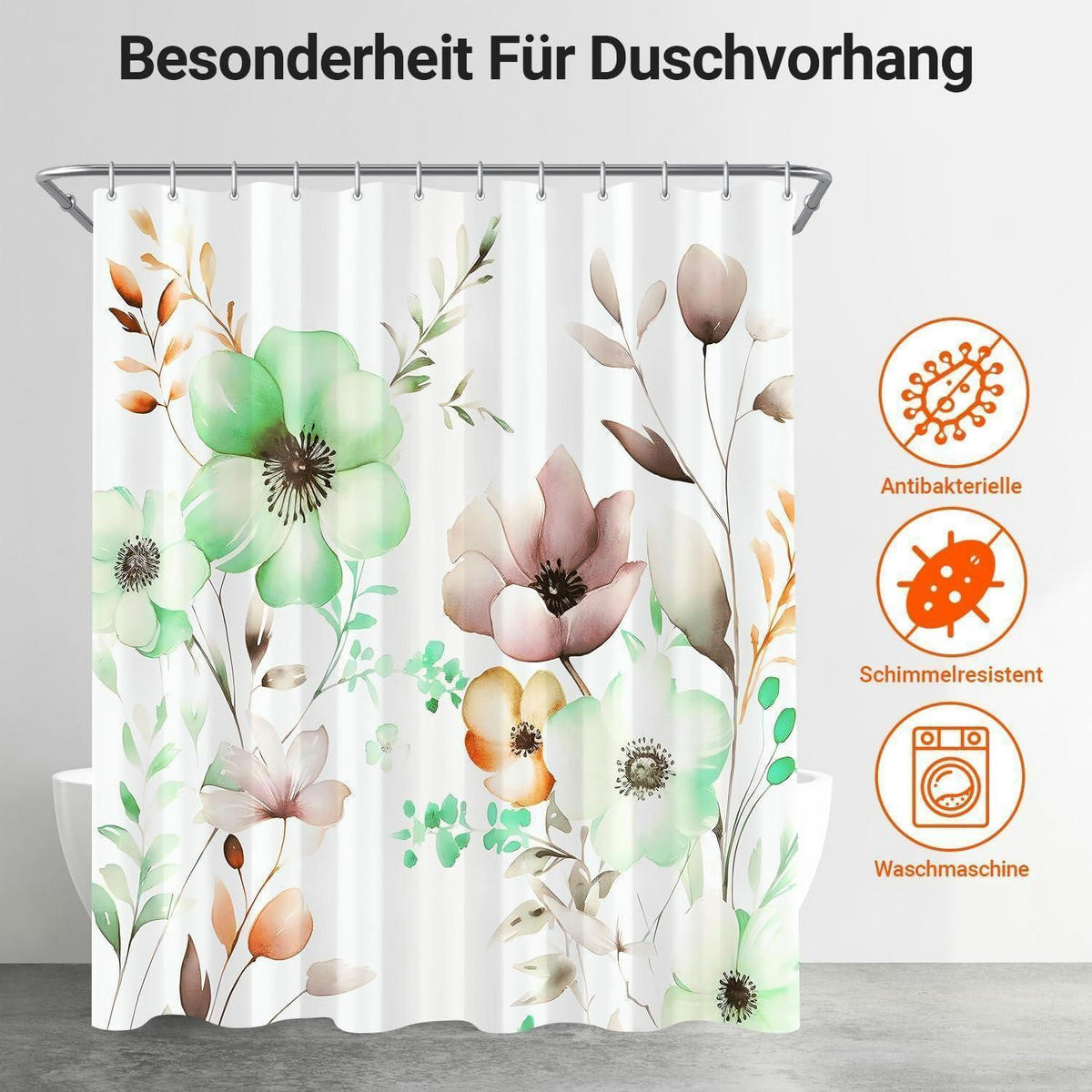 DUSCHVORHANG Blumen Zeichnen 180 x 170 cm - Multicolor, Textil (180/170cm)
