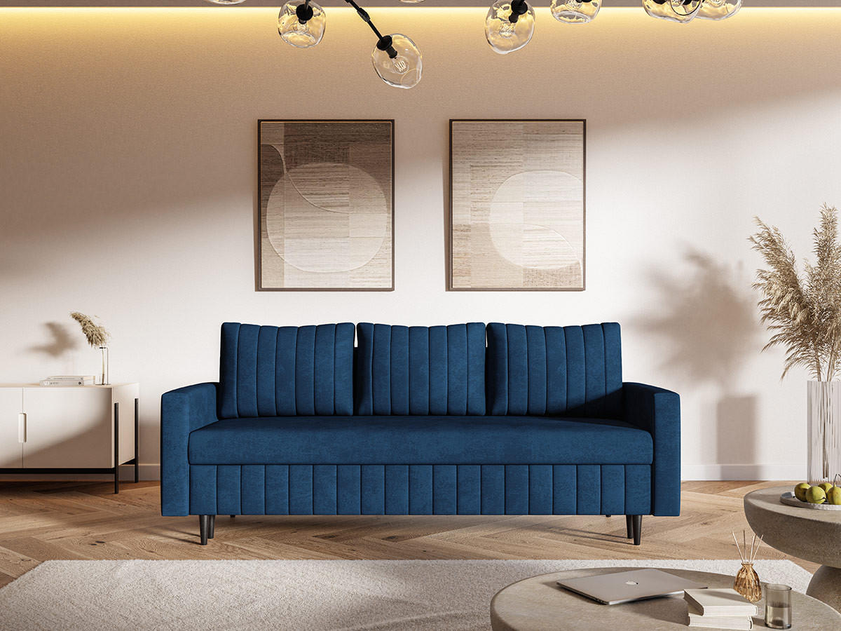 SCHLAFSOFA 215 cm Scandi, 3-seater, Bettkasten, Beine, Dunkelblau - Dunkelblau, Holz (215/94/90cm) - Emporius