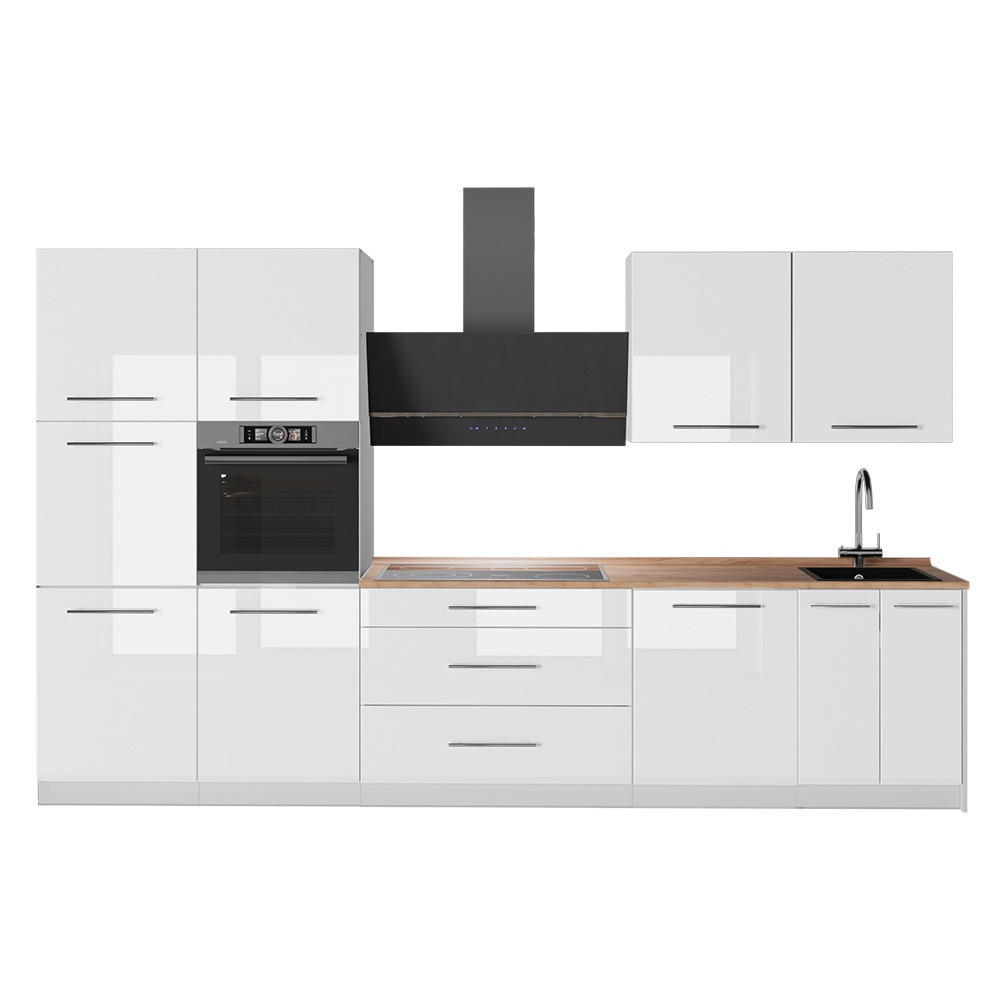 KUCHYNKA Fame-Line, Biely vysoký lesk/biely, 340 cm, AP Oak - biela/biela s vysokým leskom, kompozitné drevo (340/206.8/60cm) - Vicco
