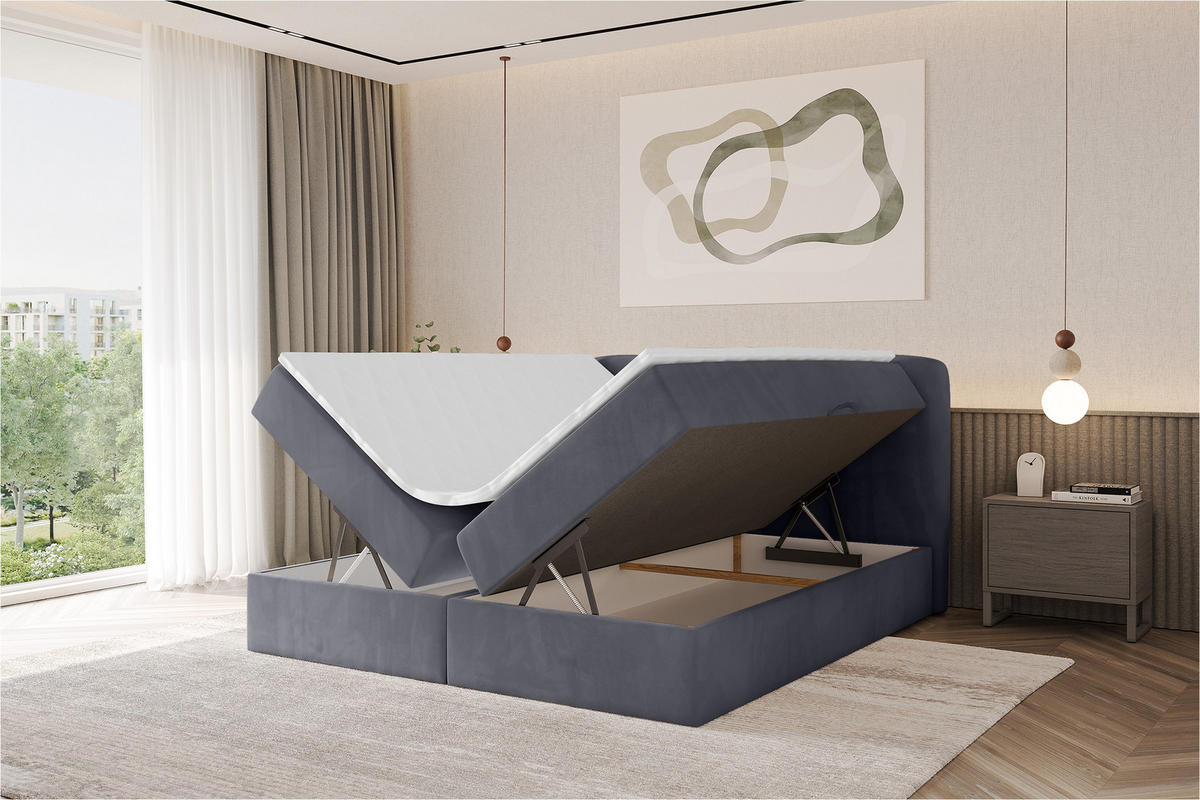 BOXBETT mit Matratze H4 - NINA - 160x200 cm - Dunkelgrau - Dunkelgrau, Holzwerkstoff (160/200cm) - ALTDECOR