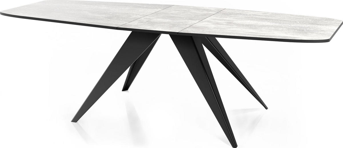 ESSTISCH Foster rechteckig ausziehbar, Grauer Beton 160-198/80/76 cm - Hellgrau/Schwarz, Holzwerkstoff/Metall (160/80/76cm) - WFL GROUP