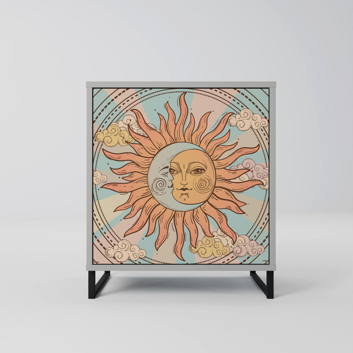 SIDEBOARD MYSTICAL STRUCTURE, Grau, 57,5x42x57,5 cm, Ohne Füße - Multicolor/Grau, Holzwerkstoff (57.5/57.5/42cm) - SpaceRebels