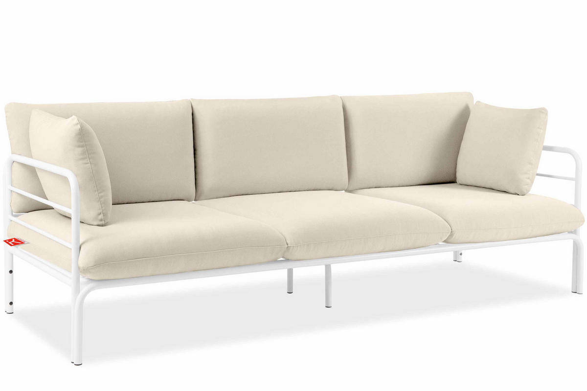 GARTENSOFA RAMBE 3-Personen mit Kissen, Weiß/Cremeweiß - Creme/Weiß, Textil/Metall (225/80/80cm) - KONSIMO®