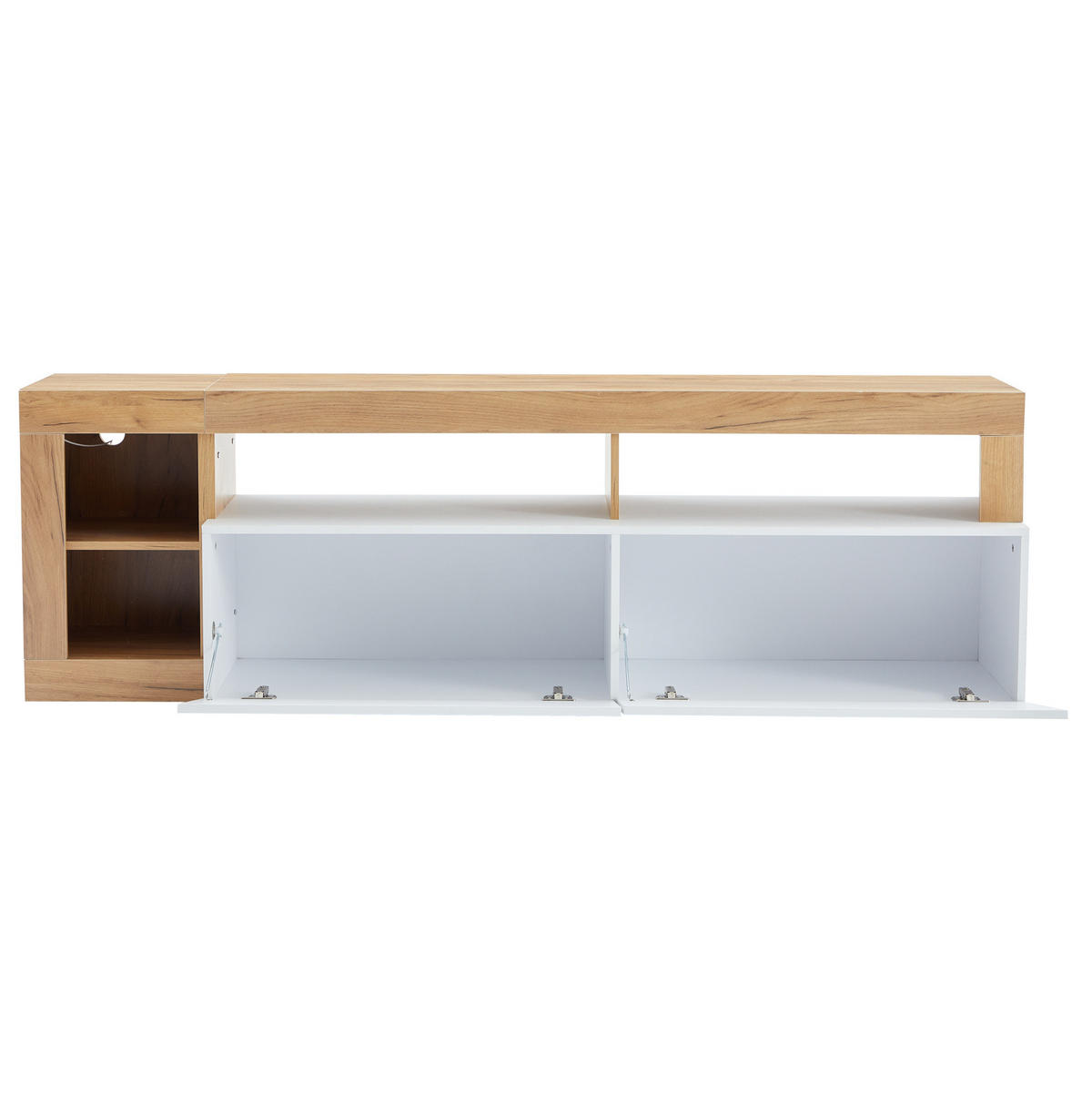 TV stolek 184/42/58 cm bílý z dřevotřísky s LED osvětlením a úložným prostorem - bílá, kompozitní dřevo (184/58/42cm) - OKWISH