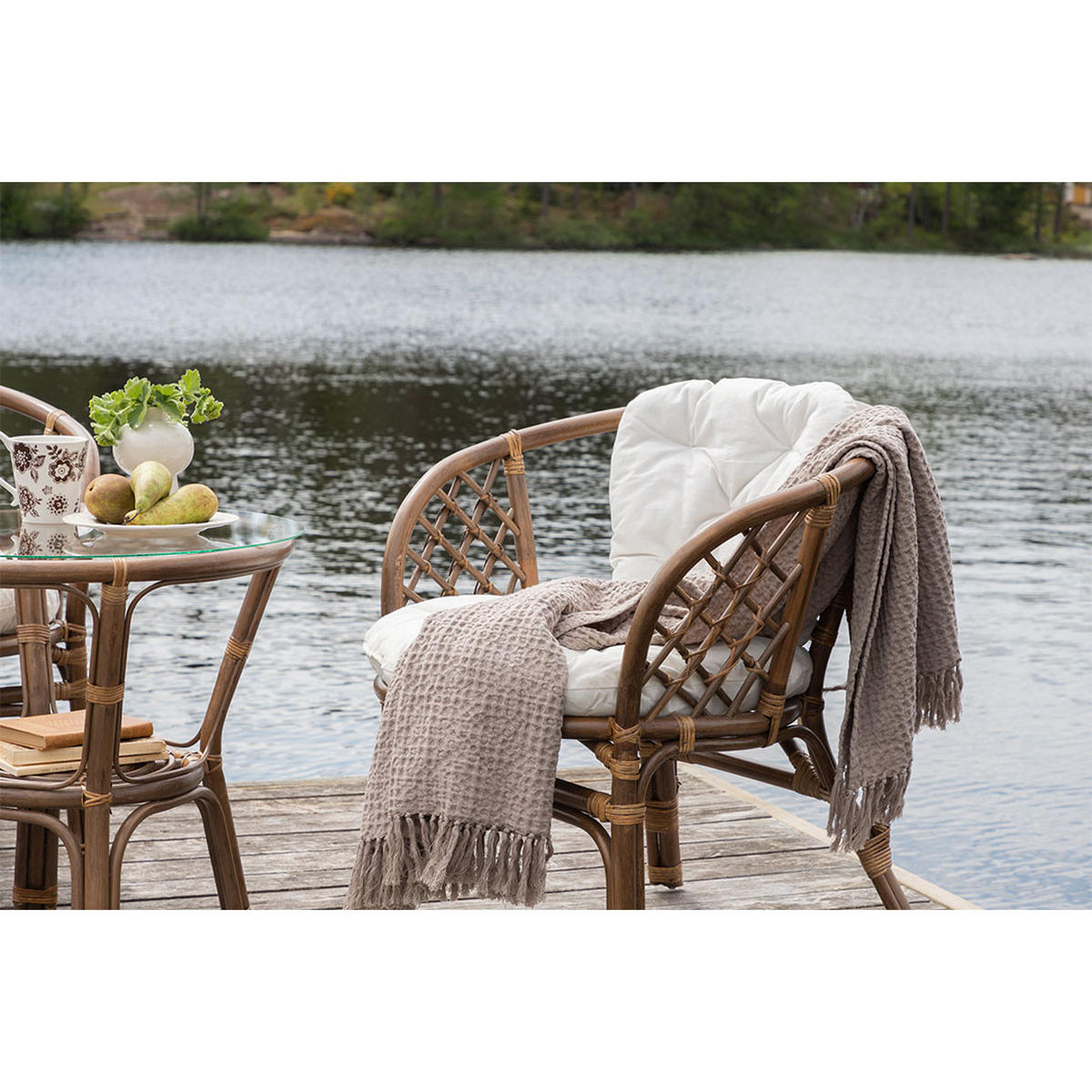 CAFÉ-SET, Wera, Tisch Walnuss-Dekor, Rattan, 55 x 55 x 55 cm, 3-teilig - Walnussfarben, Naturmaterialen - ebuy24