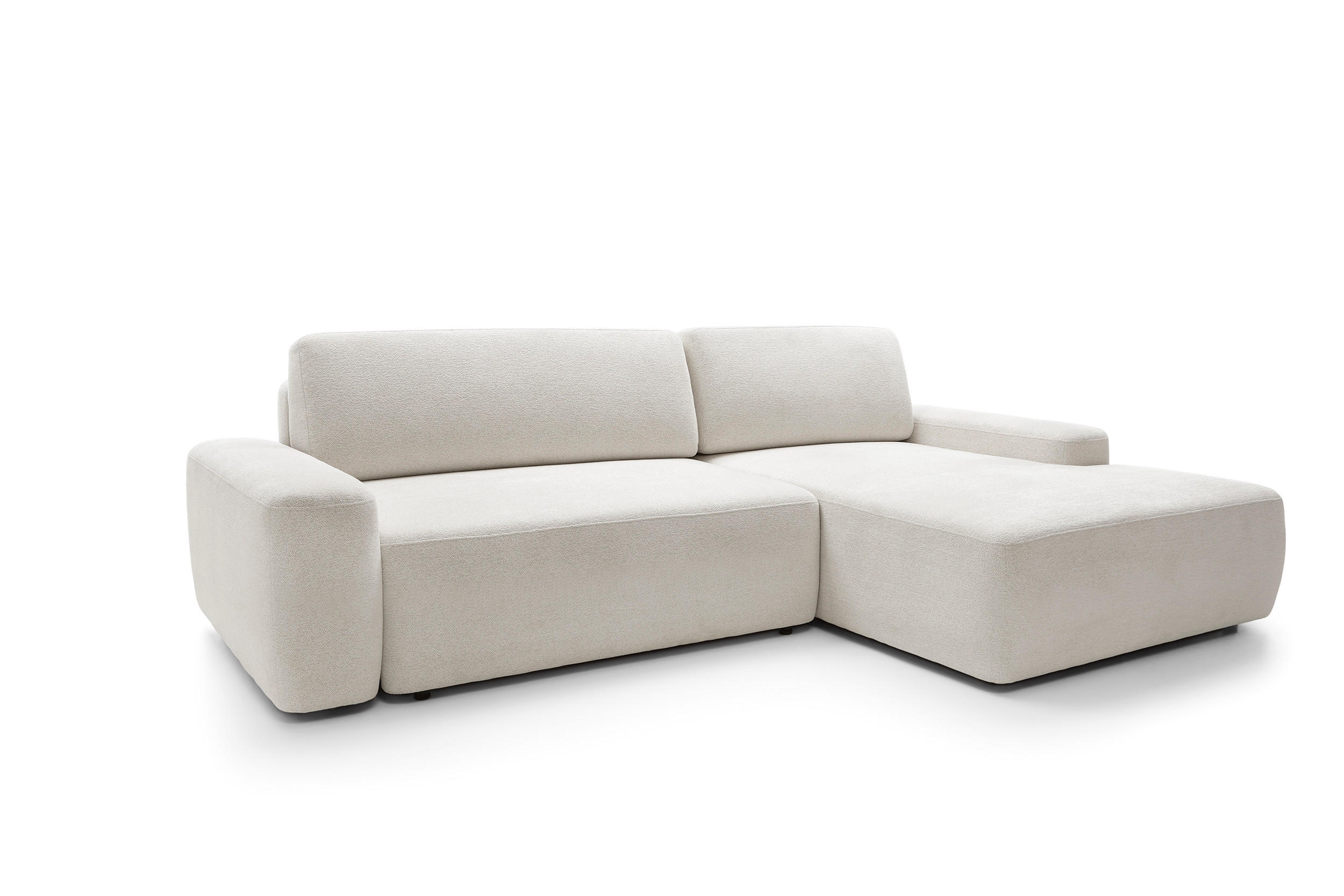 ECKSOFA BOULI 4-Sitzer Polstersofa Raven mit Schlaffunktion 130x210 cm Bettzeugablage 264x162x82 cm rechte, Farbe: Beige​ - Beige, Holz/Textil (264/162cm) - DomoHome