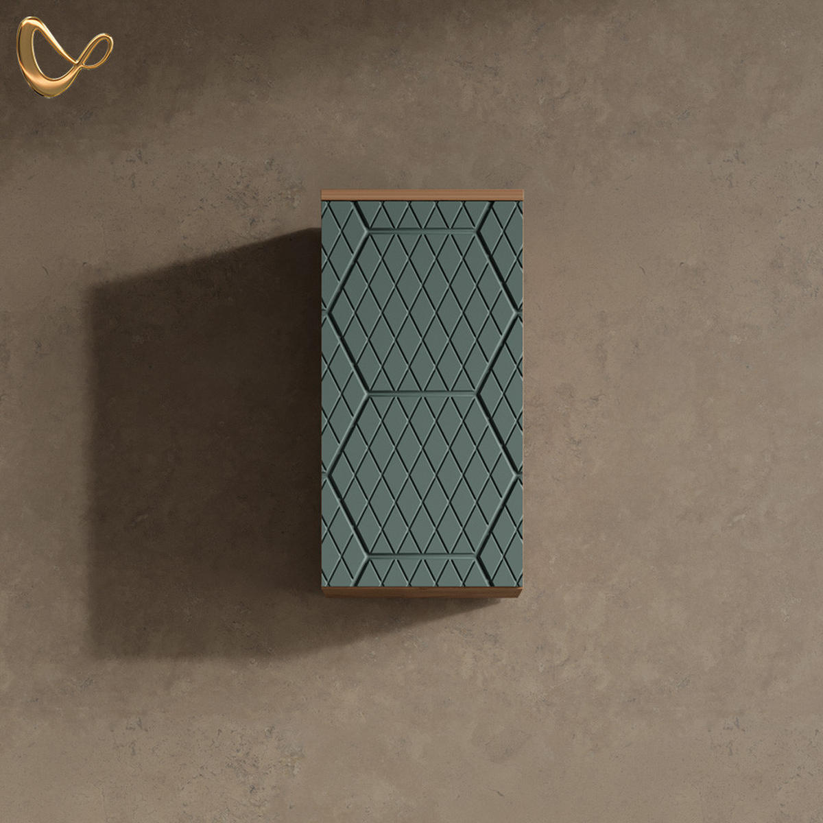 BADSCHRANK Ronco Grün/Goldkraft Eiche 30 x 59 cm 2 Fächer, Badezimmer - Eiche Wotan/Grün, Holzwerkstoff (30/59/24cm) - Livinity®