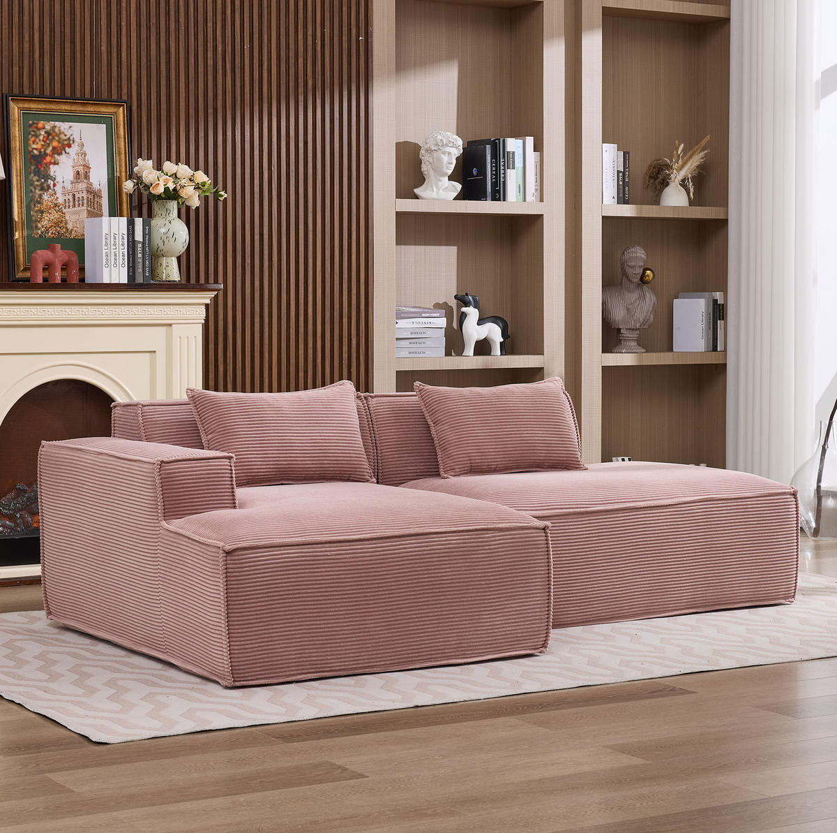 SOFA kompakt 235 cm Polyester Baby Pink - Pink, Textil (129/235cm) - Meubliv