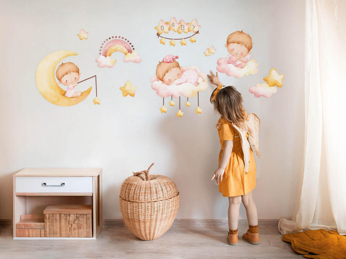 WANDAUFKLEBER 60x80cm - Babys auf den Wolken - Multicolor, Kunststoff (60/80/0.1cm) - Wallfluent