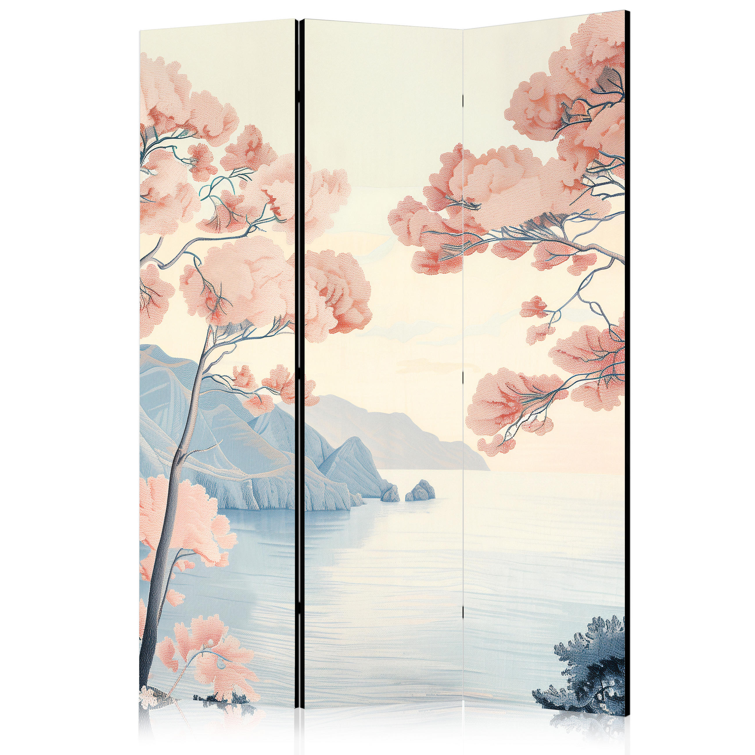 PARAVENT Beidseitig Bedruckter 3-tlg 135x172 cm Ozeanklippen Landschaft im Boho - Multicolor, Holz/Textil (135/172/3cm) - Muralo