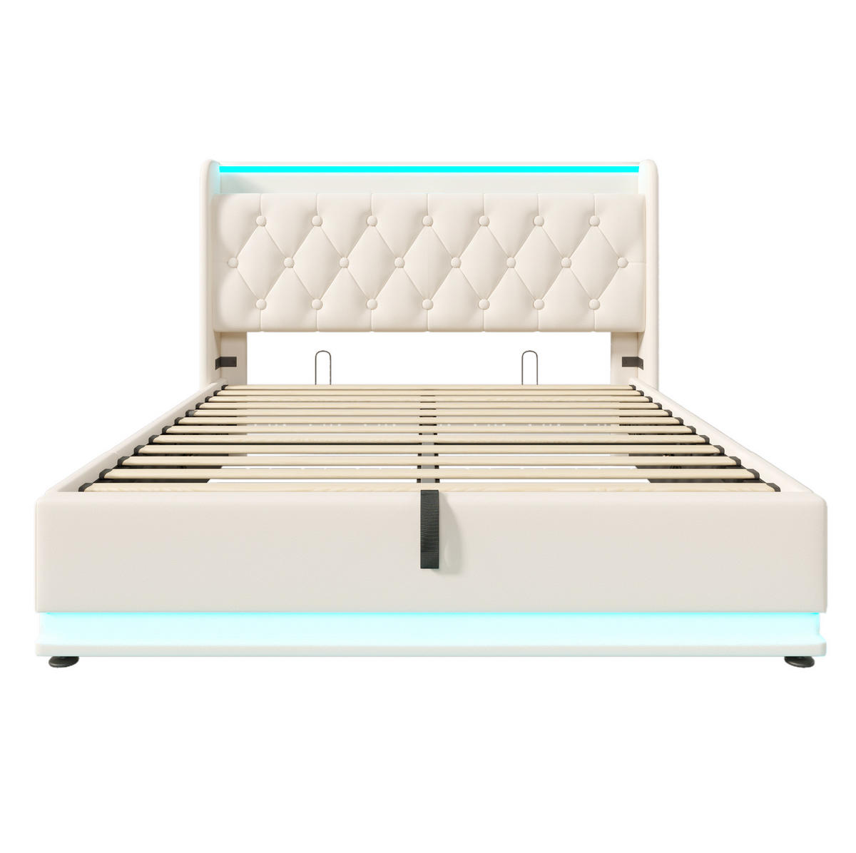 POLSTERBETT aus PU 140x200 cm Weiß mit Matratze, LED-Beleuchtung, USB- und Typ-C-Anschluss - Weiß, Leder (140/200cm) - IVMEU
