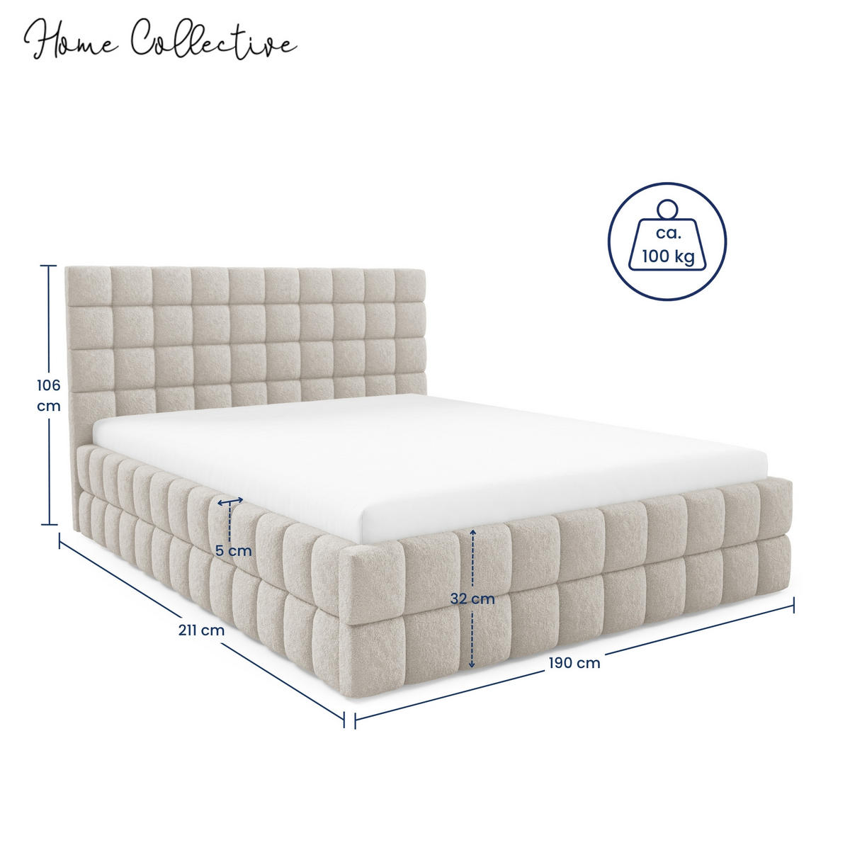 POLSTERBETT mit Stauraum 180x200 cm in Hellbeige - Beige, Metall (180/200cm) - Home Collective