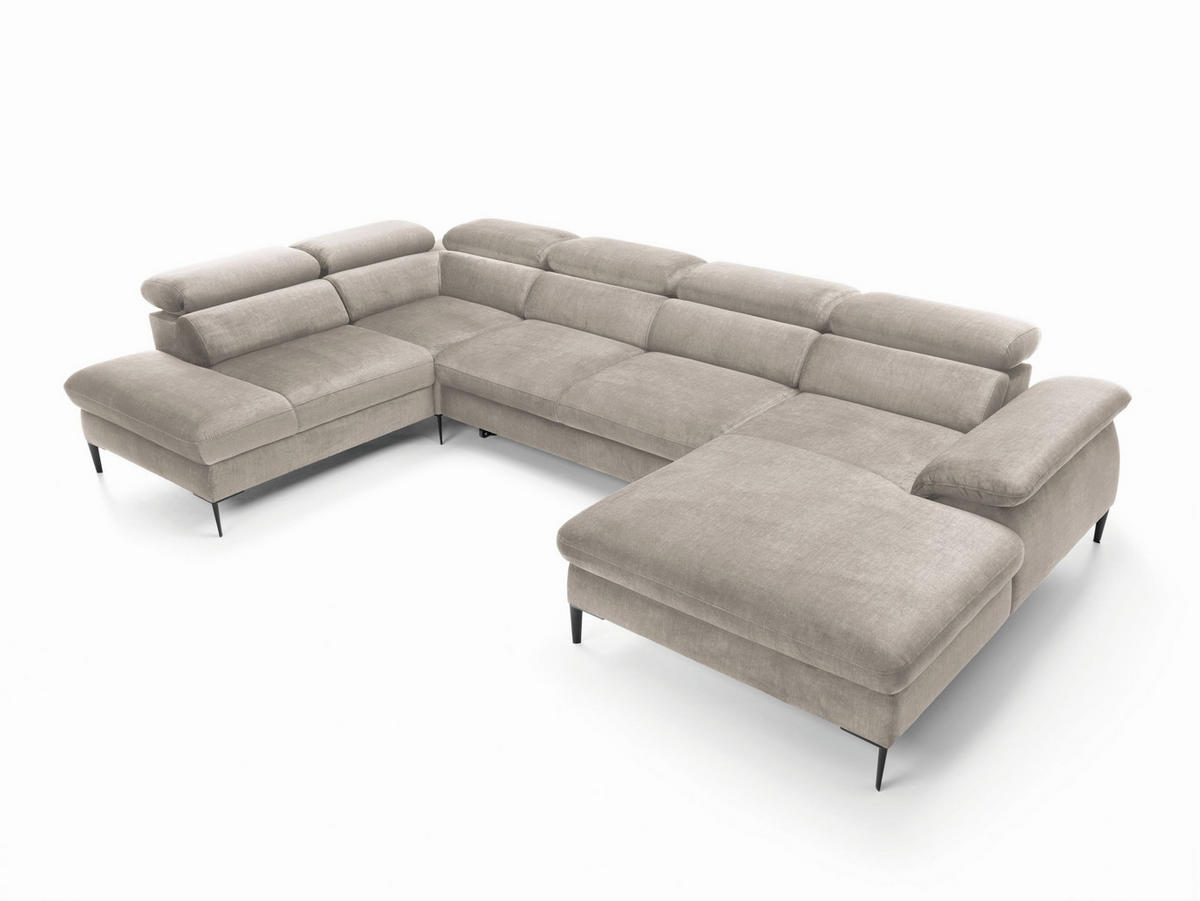 WOHNLANDSCHAFT MESTO Beige Velours-Stoff mit Schlaffunktion - Beige, Holz (353/94/182cm) - MASSENO