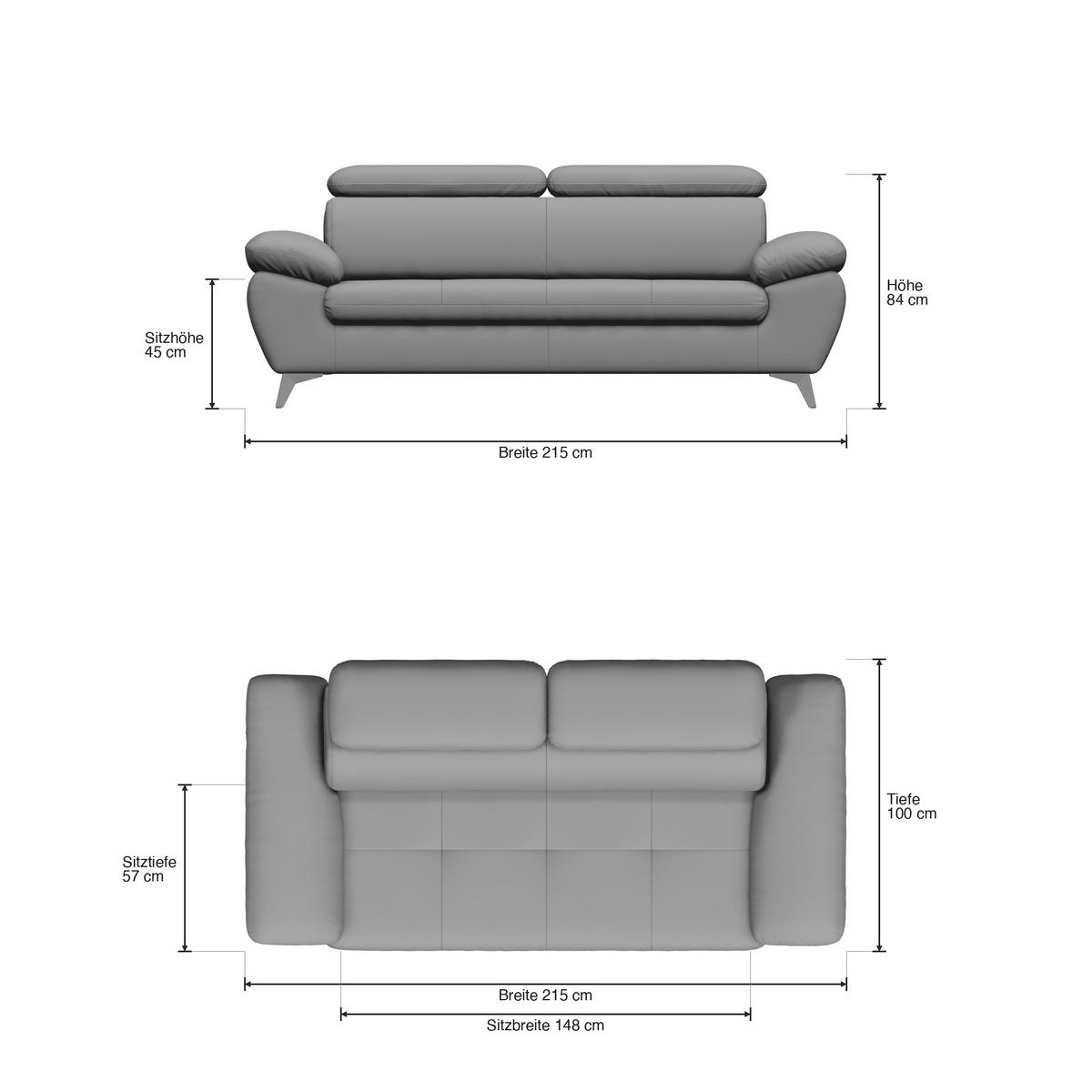 3-SITZER Karlstad Chenille Beige verstell. Kopfstützen B 215 cm - Taupe, Kunststoff/Textil (215/84/100cm) - foamnova