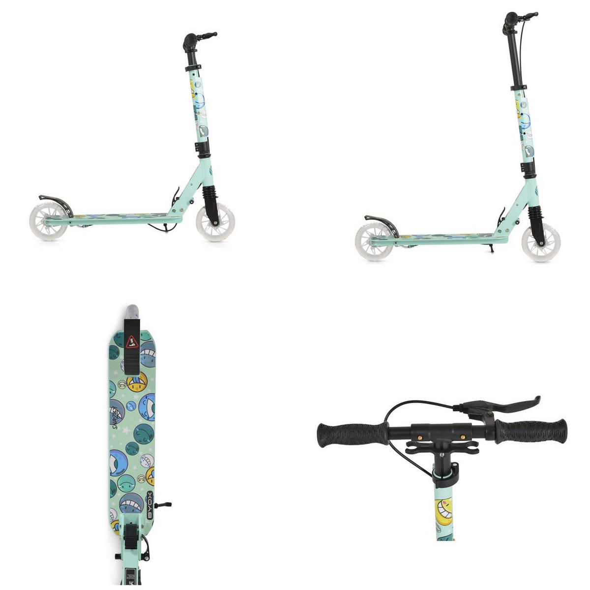 KINDERROLLER Snazzy faltbar grün Hinterradbremse Seitenständer LED-Räder 100 kg - Grün, Metall (89/40/74cm)
