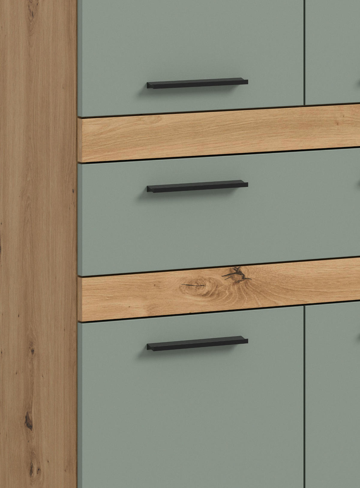 MIDISCHRANK Salbei, Artisan Eiche 70 x 137 cm, Badschrank mit vielen Fächern - Salbeigrün/Schwarz, Holzwerkstoff/Kunststoff (70/135/31cm) - Inn.Furn