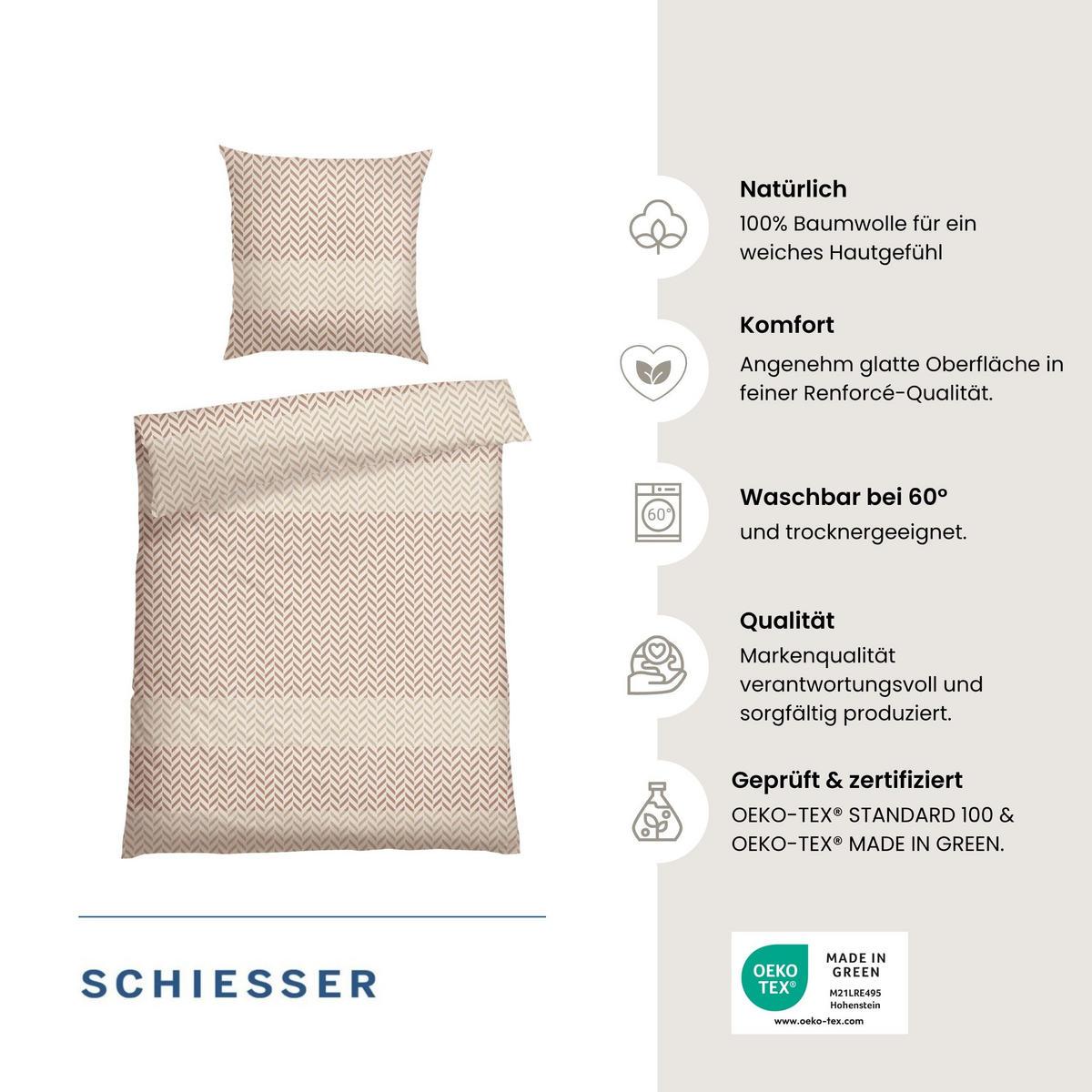 BETTWÄSCHESET Maribel - Renforcé - 2-teilig - 135 x 200 cm - Taupe - Taupe, Textil (135/200cm) - SCHIESSER