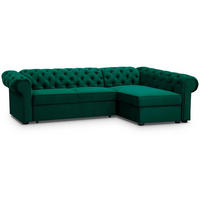 ECKSCHLAFSOFA Chester im Chesterfield-Stil, Dunkelgrün, rechts - Dunkelgrün/Schwarz, Textil (278/173cm) - Beautysofa