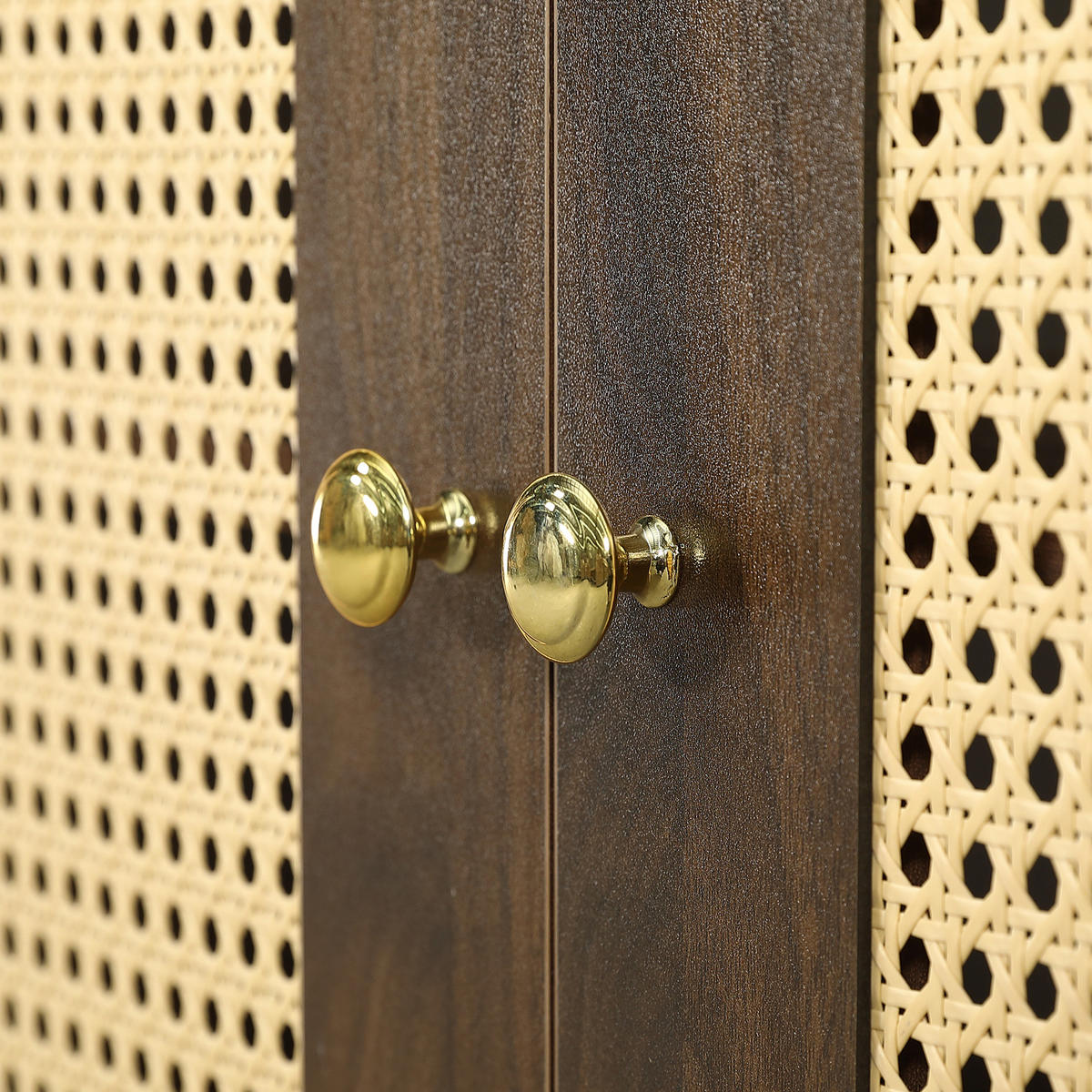 BADEZIMMERSCHRANK Rattan Türen Keramik Waschbecken Stauraum 61cm - Walnussfarben, Keramik (61/89/47cm) - FLIEKS