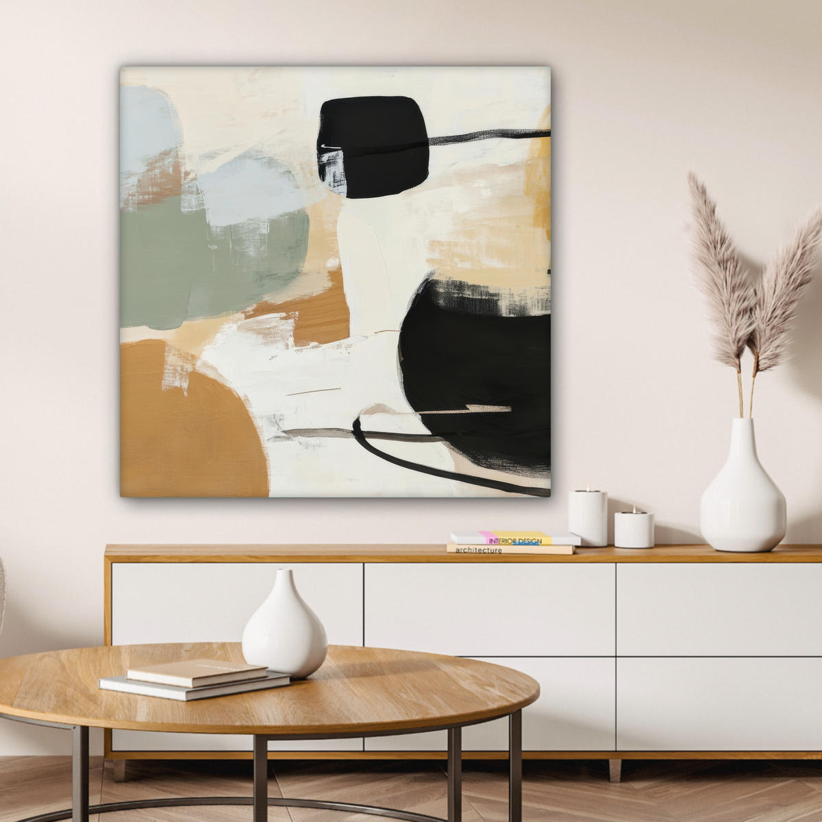 LEINWANDBILD Farbe - Abstrakt - Farben Deko Groß 90x90 cm - Currygelb, Textil (90/90cm) - MuchoWow