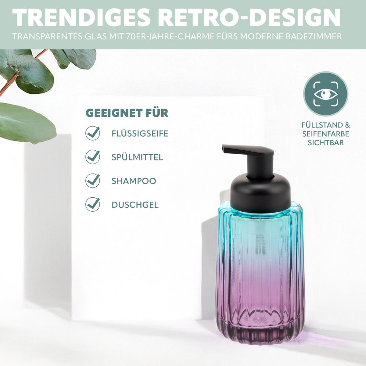 SEIFENSPENDER, blau - Multicolor, Glas (7.5/17/7.5cm) - bremermann