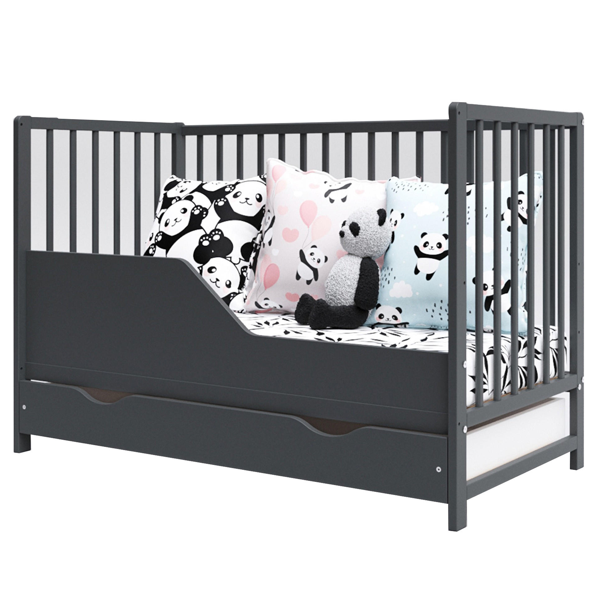 BABYBETT Anna, Mitwachsendes, mit Schublade Anthrazit - Anthrazit, Holz (60/120cm) - Premiers Moments