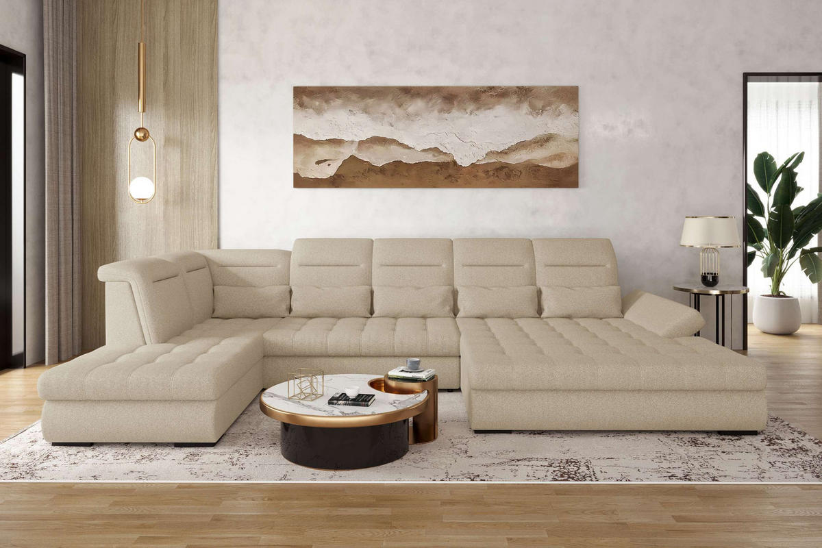 WOHNLANDSCHAFT Toscana Velours inkl. Schlaffunktion - Creme, Textil (358/87/208cm) - 99rooms