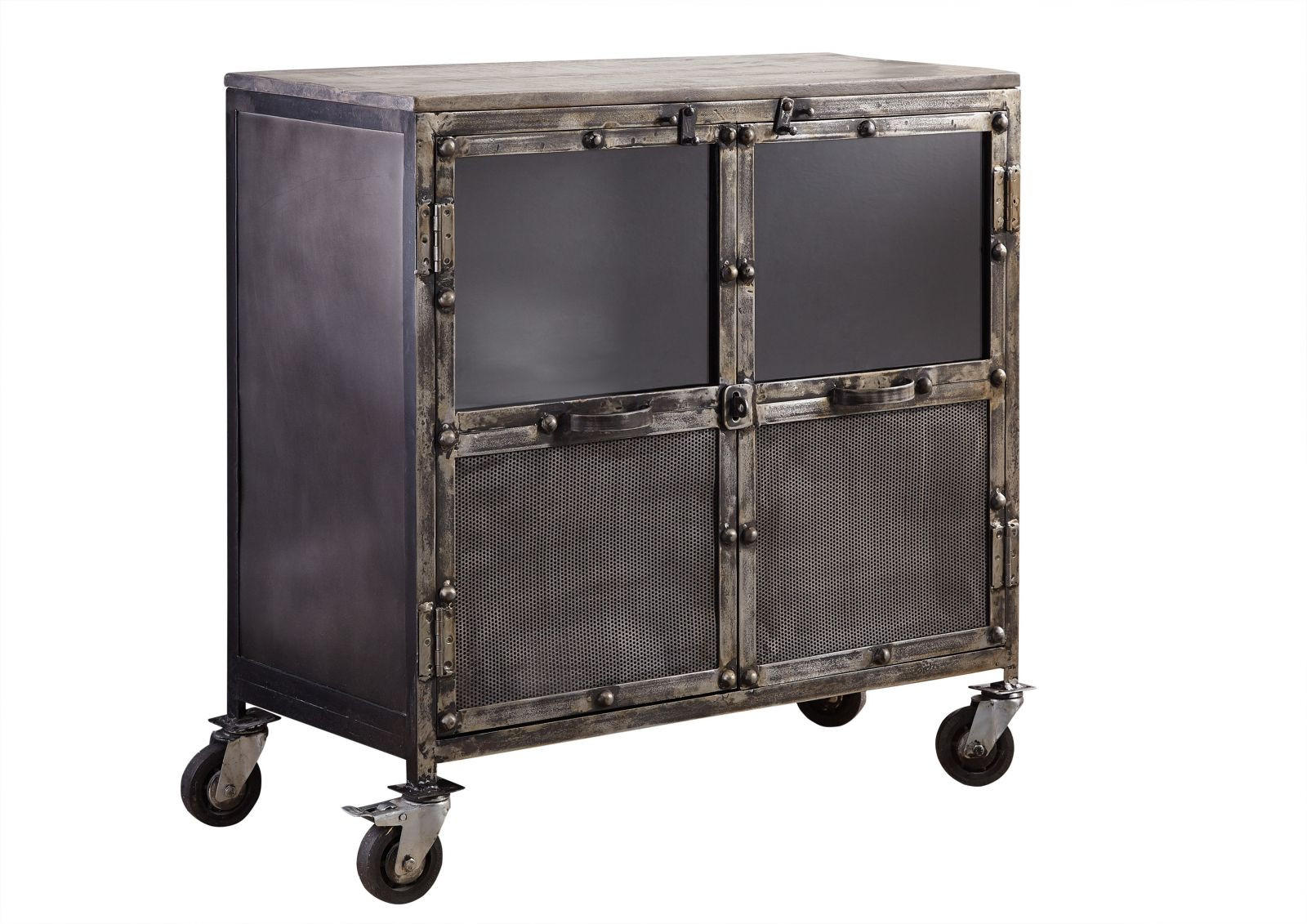 SIDEBOARD Mango 90x40x90 grau lackiert HEAVY INDUSTRY #114 - Grau, Metall (90/90/40cm) - Massivmoebel24
