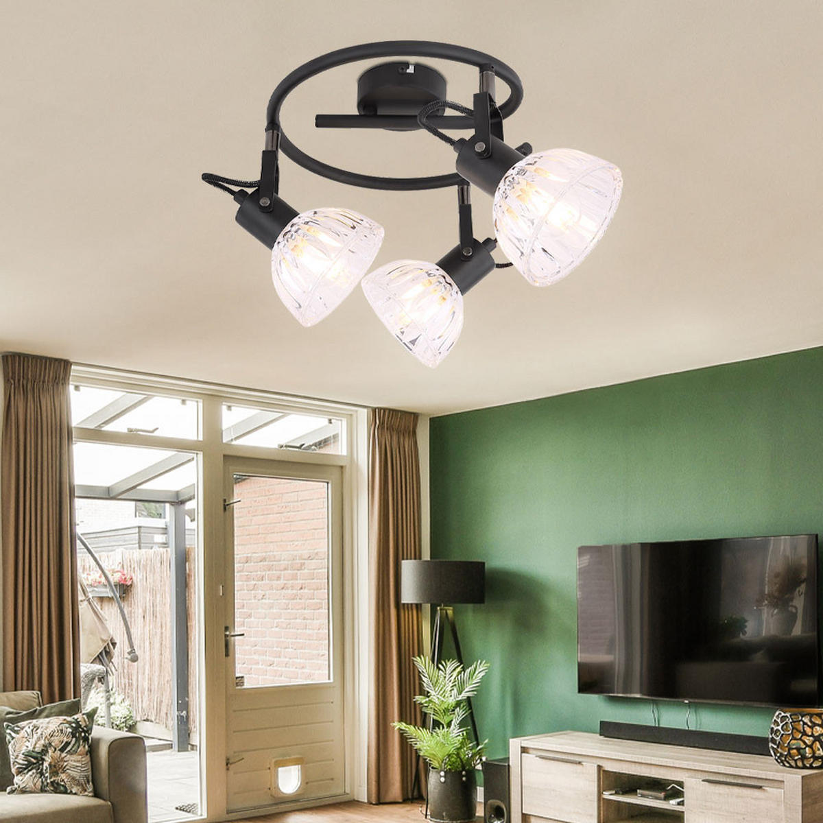 LED DECKENLEUCHTE Vernole Metall Schwarz - Schwarz, Glas (25/25/18cm) - Globo Lighting