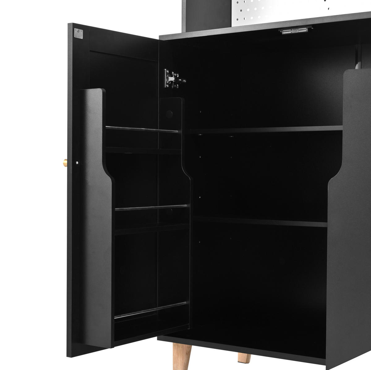 KÜCHENOBERSCHRANK 120/40/184 cm mit Steckdosen, USB, Typ-C, Lochplatte und Glashalter, Schwarz - Schwarz, Holzwerkstoff (120/184/40cm) - Redom