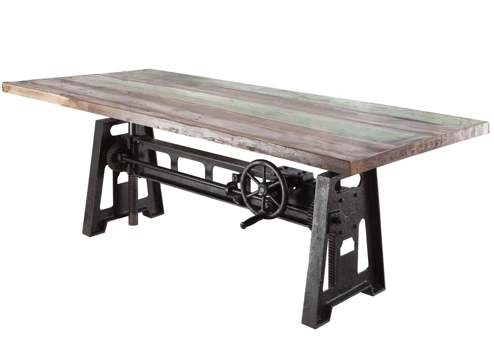 ESSTISCH Altholz höhenverstellbar 240x100x75-105 mehrfarbig lackiert INDUSTRIAL #25 - Multicolor, Holz (240/100/75cm) - Massivmoebel24