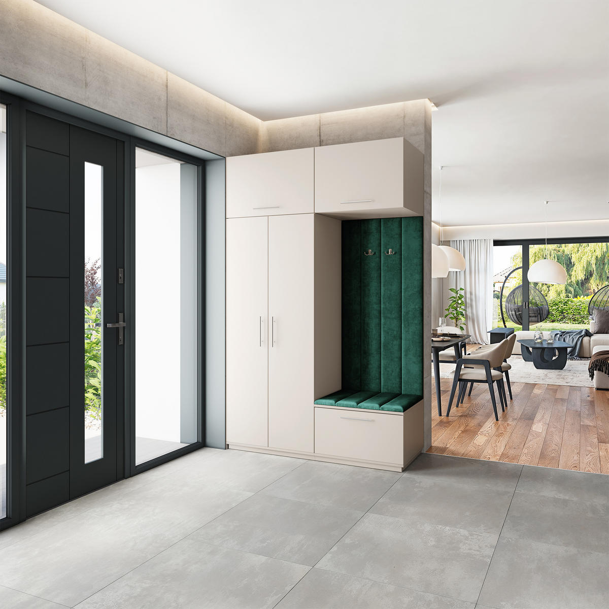 GARDEROBENSCHRANK REMA 150/240/60 cm Modern Garderobe-Set Kaschmir - Kaschmir/Grün, Holzwerkstoff (150/240/60cm) - MASSENO