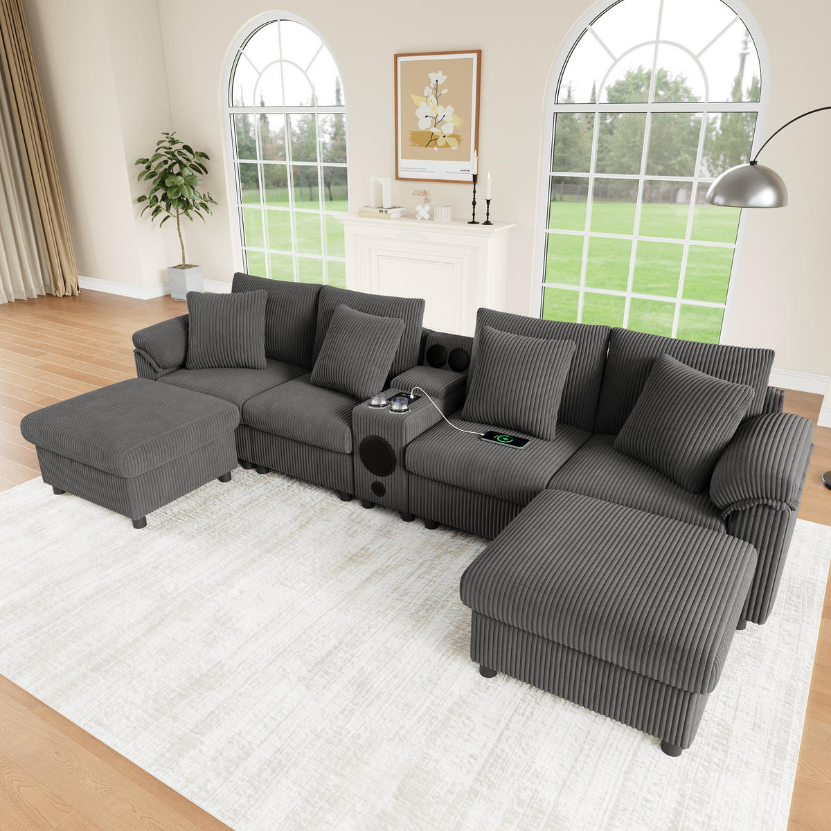 WOHNLANDSCHAFT DE-33251 modular mit Bluetooth und Konsole Grau - Grau, Holzwerkstoff (315.5/84.5/144cm) - ComfortXL