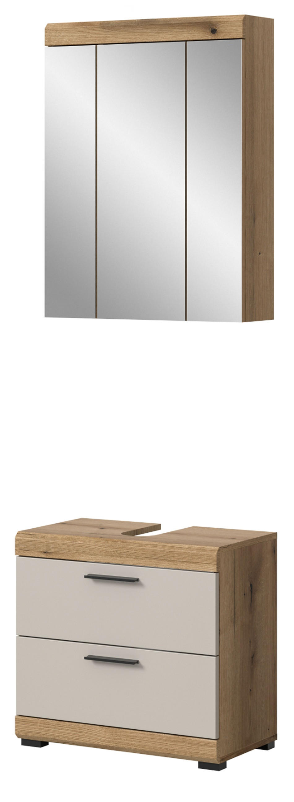 BADMÖBEL Set 2-teilig in Sand Kashmir und Evoke Eiche Badkombination 60 x 191 cm Shawn - Kaschmir/Eichefarben, Glas/Holzwerkstoff (60/191/37cm) - Inn.Furn