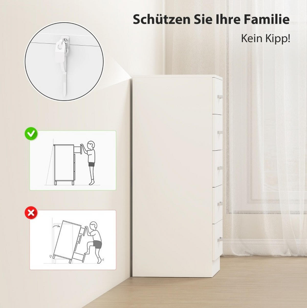 KOMMODE aus Spanplatte 35x40x85 cm Weiß mit 5 Schubladen und Kippschutz - Weiß, Holzwerkstoff (40/85/35cm) - Modfu