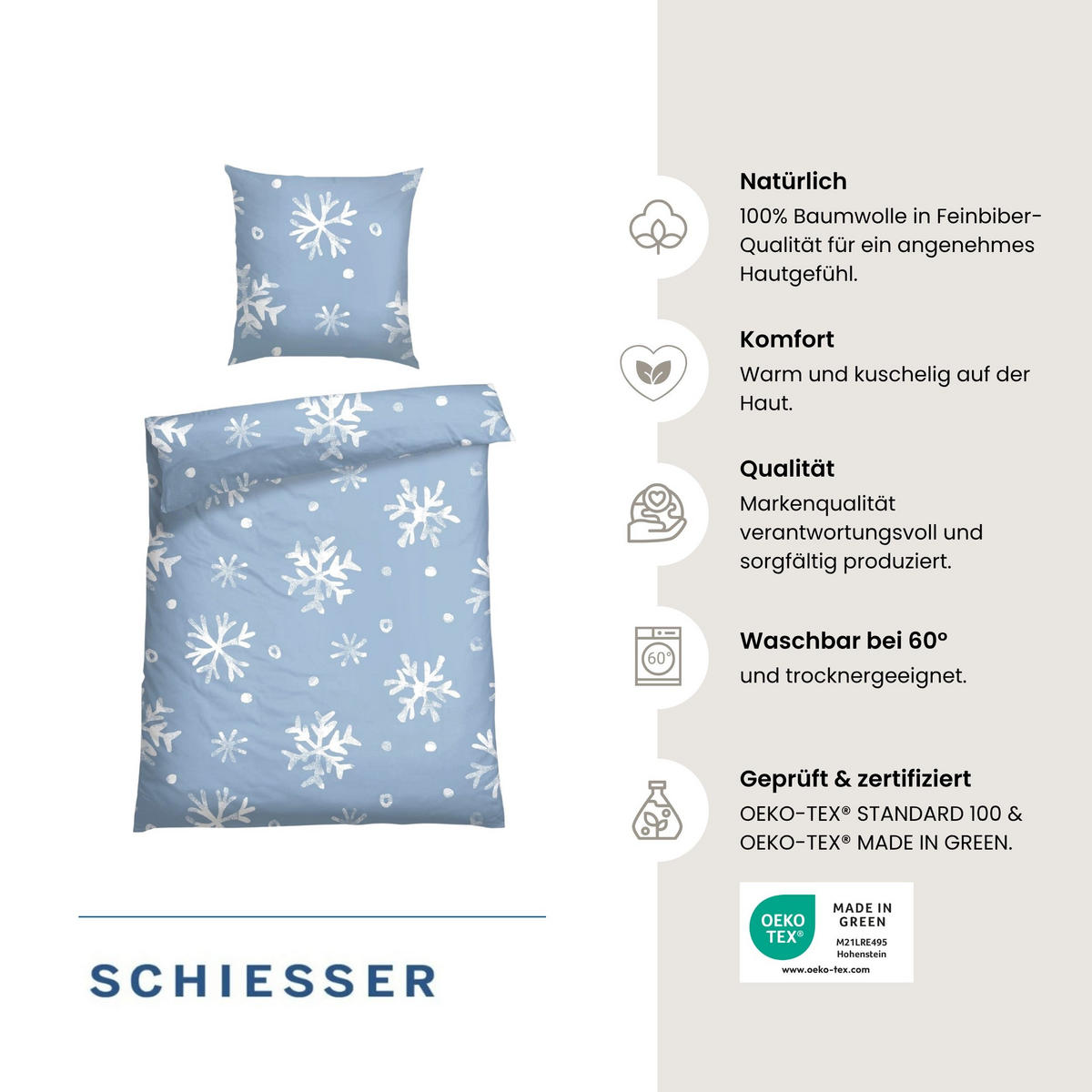 BETTWÄSCHESET Skadi - Feinbiber - 2-teilig - 135x200 cm - Blau - Blau, Textil (135/200cm) - SCHIESSER