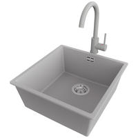 GRANITSPÜLE London Slim, 2-er set Grau 46/47 cm 1 Becken + Küchenarmatur 32/20 cm + Ablauf-Set ab 50er Unterschrank - Chromfarben/Grau, Kunststoff (46/20/47cm) - Primagran