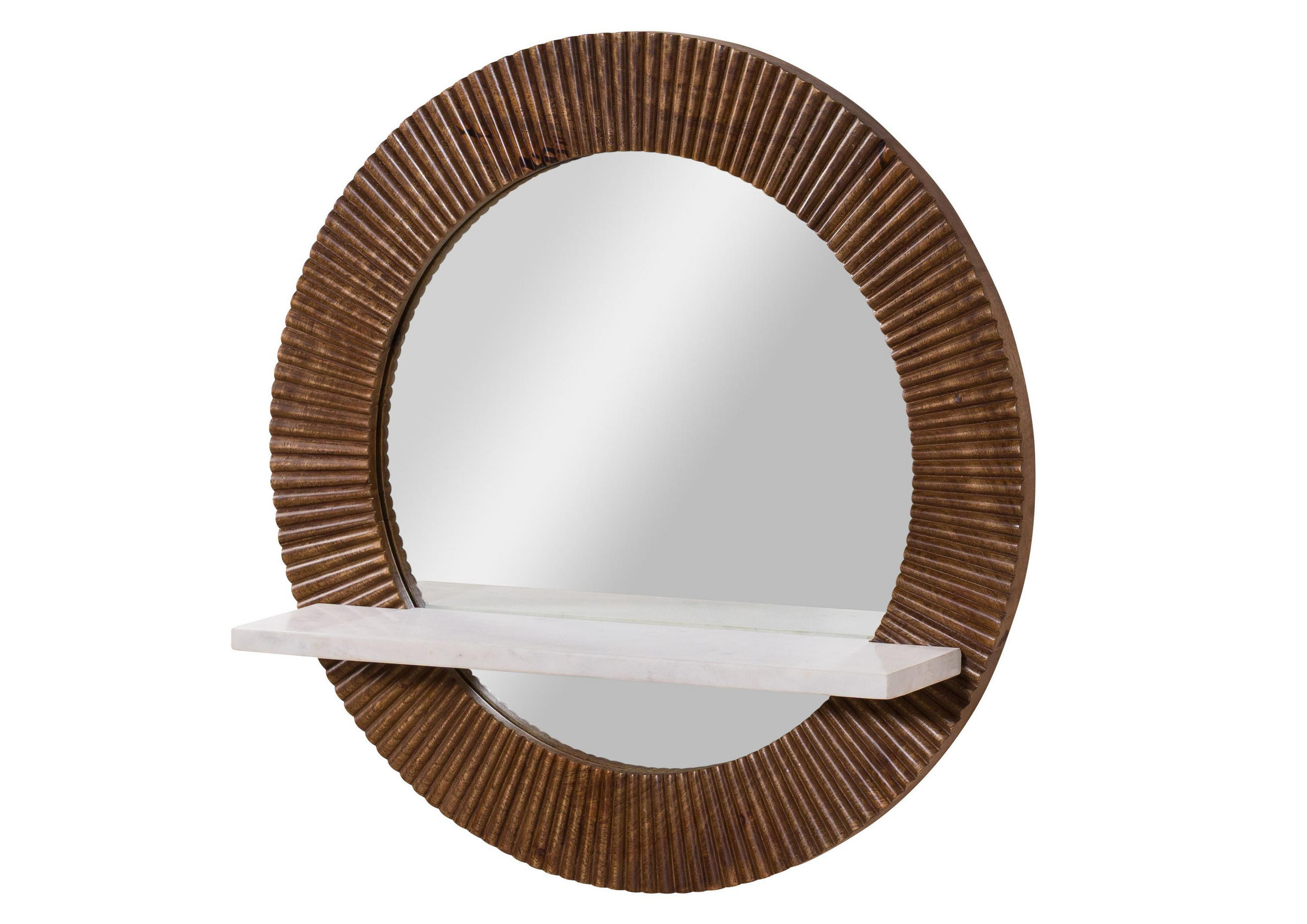 WANDSPIEGEL Mango 65x15x65 braun lackiert / Marmor weiß BARCELONA #261 - Braun, Holz (65/65/15cm) - Massivmoebel24