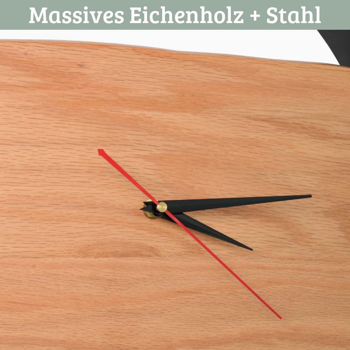 WANDUHR groß Holz PHIL HANDGEFERTIGT 43 cm ⌀ Eiche Geräuschlos - Braun, Holz (43/43/4cm) - DELUKE