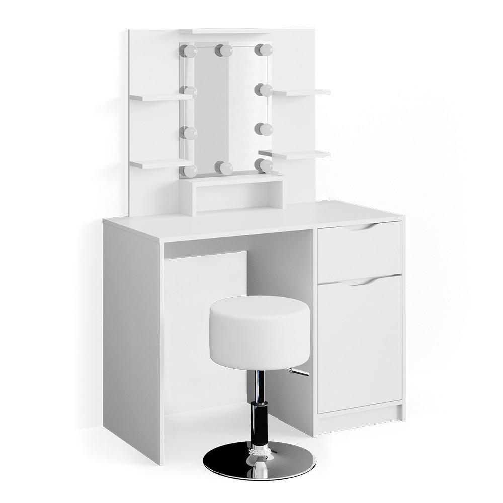 SCHMINKTISCH Ruben Little Weiß 100 cm mit LED Beleuchtung und Hocker - Weiß, Holzwerkstoff (100/142/42cm) - Vicco