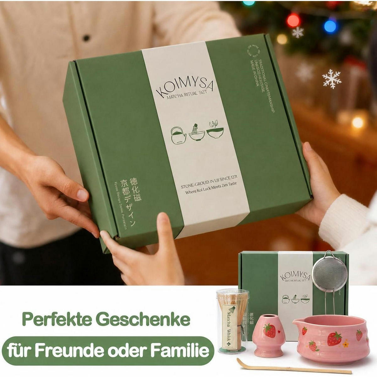 MATCHA Set 5-teiliges Set Erdbeermuster Rosa - Rosa, Keramik (6.6/1/13.9cm)